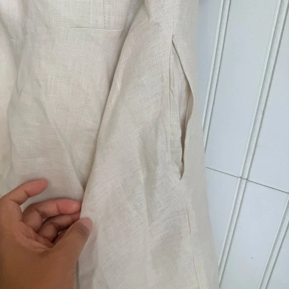 DISSH Size 4 Tan Creasm Aisle Pearl Linen Bow Mini Dress - Picture 10 of 10